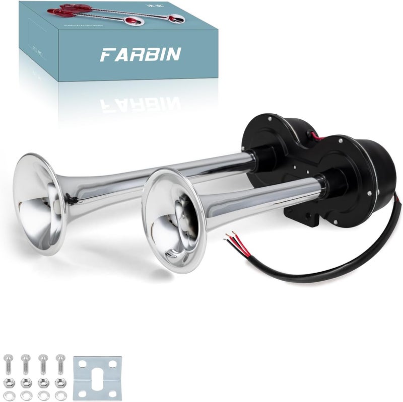 FARBIN Train horn 12V Electric Loud Truck Horn for Car Dual Horns for Motorcycle Truck Pickup SUV Boat (Silver) - Image 1